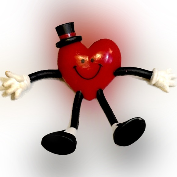 VTG 1992 RARE HALLMARK BENDY HEART SHAPE VALENTINE MAN PIN BROOCH 3.5” RED BLACK - Picture 1 of 5